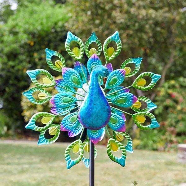 Peacock Wind Spinner with Solar Crackle Globe Light Online now